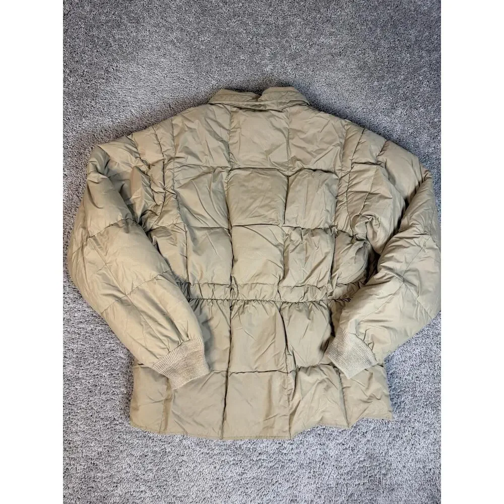 Vintage Woolrich Jacket Mens L Beige Down Puffer Collared Insulated Snap Pockets